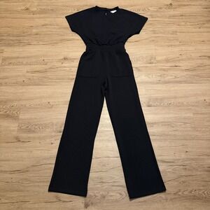 Rae Mode XS Black WideLeg Jumpsuit Smocked Waist Pocket Stretch